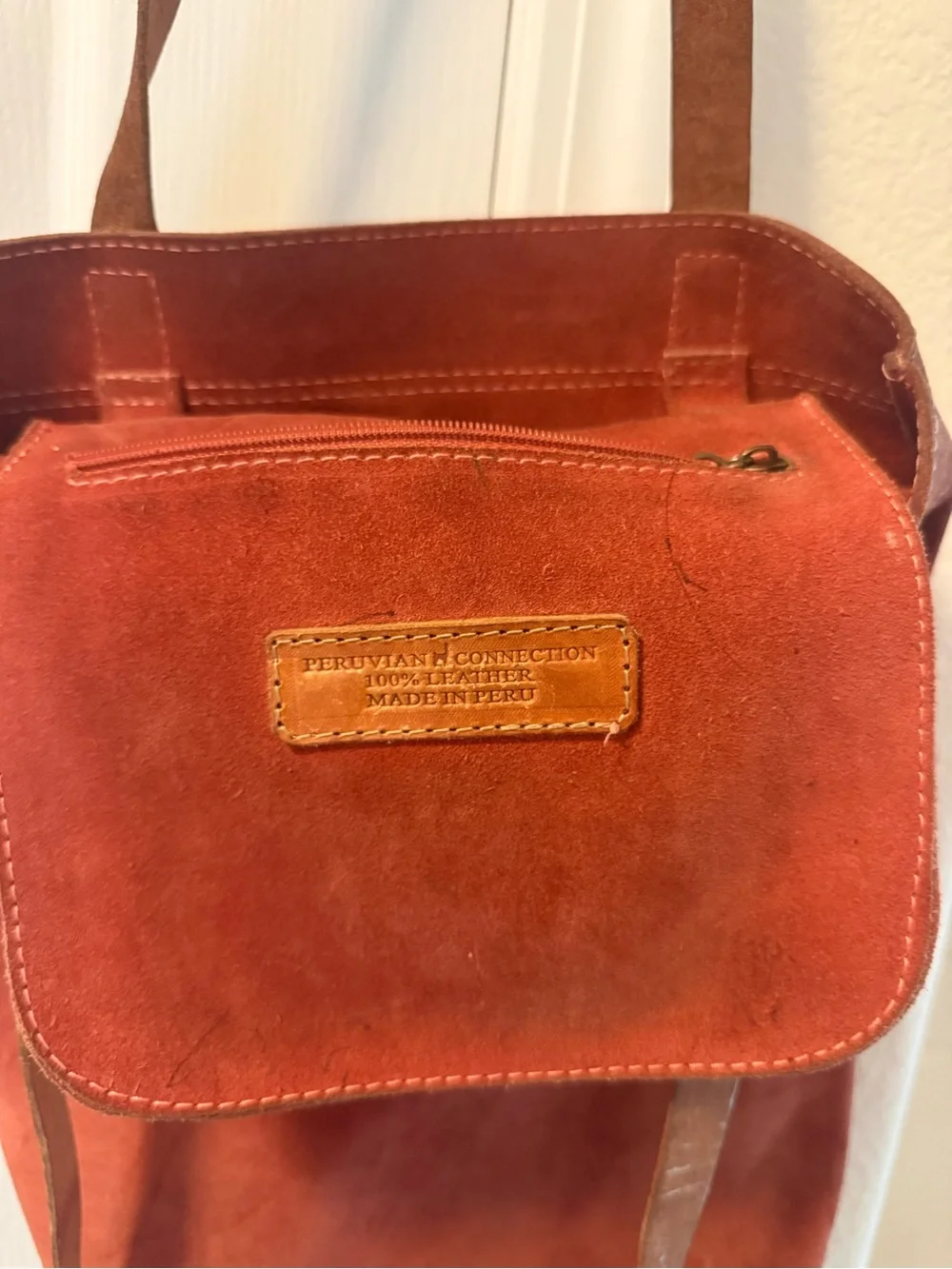 Peruvian Connection Rust Suede Tote with Tan Straps 100% leather